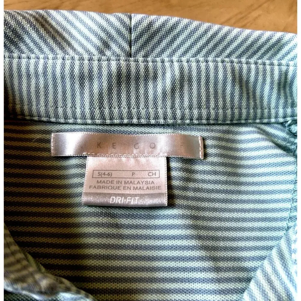 Nike Golf Shirt Womens Green White Striped Sleeveless Polo Tank Logo PGA Tour S